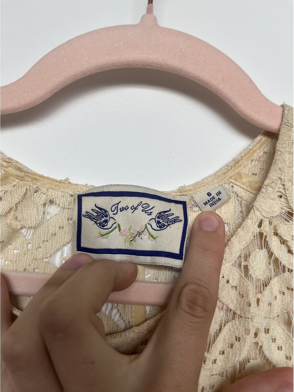 Vintage Y2K Two of Us Cream Crochet Lace Boho Top Size 6 - Picture 6 of 6